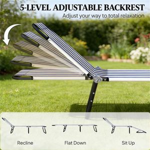 Chaises longues pliantes bleues et blanches, chaises de plage, lits de camping pour activités de plein air - Product Image 2