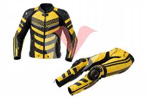 Chaqueta de Motocicleta de Cuero Amarillo y Negro, Resistente al Viento, para Carreras - Product Image 3