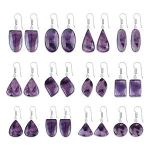 Pendientes Colgantes Hechos a Mano con Plata Maciza y Amatista Morada Natural de Diseño Precioso, Corte Surtido, Joyería Fina para Fiesta - Product Image 1