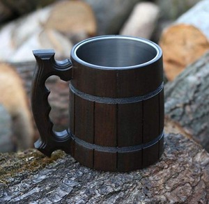 Chope à bière en bois faite à la main, design rétro solide avec poignée torsadée, pour adultes, pour les fêtes, par Craft World Export - Product Image 2