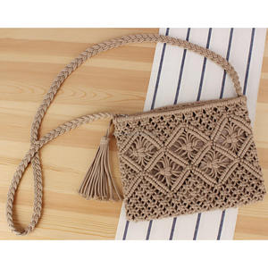 Fringe Accent Macrame Clutch Handwoven Silk Beads Magnetic Closure Durable Foldable Custom Size <b>for</b> Beach Travel Resort - Product Image 4