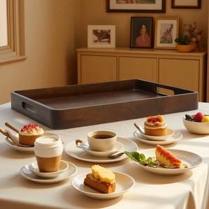 REHMAN CRAFT Handcrafted <b>Dark</b> <b>Wood</b> Serving Tray-Premium Modern Design Rectangular Coffee Table Platter Cutout Handles Food Grade - Product Image 5