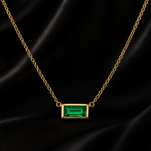Collar con Colgante de Oro con Corte Esmeralda, Cadena de Plata Esterlina con Piedra Única, Cadena de Eslabones con Engaste de Bisel para Mujer, Regalo - Product Image 2