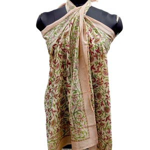 New Arrival Open Women's Beach <b>Sarong</b> Indian Cornflower <b>Blue</b> Hand Block Printed Cotton Floral Adult Summer Anti-Bacterial Quick - Product Image 3