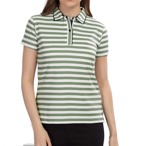 Camiseta Polo a Rayas Verdes para Mujer, Manga Corta, Casual, Ajustada, Transpirable, de Punto de Algodón, Verano, Venta al por Mayor - Product Image 4