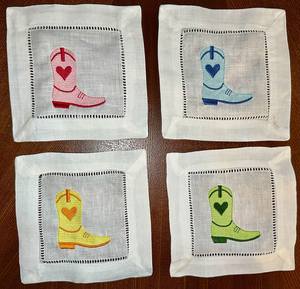 Sous-verre carré en lin 100% monogrammé, serviettes de boisson personnalisées, ourlet festonné, réutilisables, style japonais, cadeau pour hôtesse de cocktail - Product Image 3