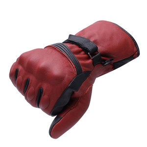 Leather Full <b>Finger</b> Racing Gloves With Adjustable Wrist <b>Strap</b> For Riding Unisex Red And Black Panelled Design - Product Image 2