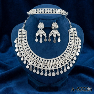 MOLL JEWELLERS Classic Traditional 24K Gold & Silver Plated Zircon Jewelry Set Necklace Earrings <b>for</b> Women Wedding Wear A-53226 - Product Image 1