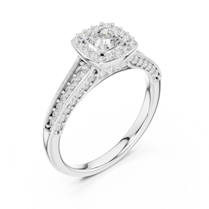14K White Gold Solitaire Ring Comes With <b>Square</b> Octagon & Side Paved Lab Grown Diamonds GRA Certified Engagement Jewelry - Product Image 4