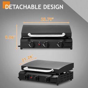 3-Burner Flat Top Gas Griddle Station-30,000 BTU Propane Ceramic Coated <b>Cast</b> Iron <b>Pan</b> - Product Image 1