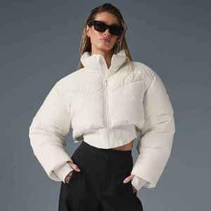 Women's Metallic <b>Cropped</b> <b>Puffer</b> <b>Jacket</b> Custom Logo Glossy Bubble Coat High Shine Winter Warm Zip Up Fashion Streetwear Outerwear - Product Image 5