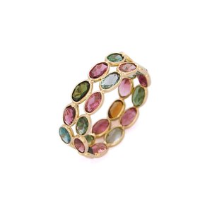 Bague d'éternité en or jaune 18 carats avec tourmaline - Bague de mariage ajustable et imposante - Product Image 2