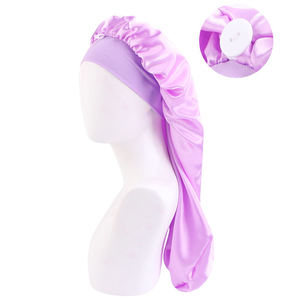 Women Wide Elastic Band Satin <b>Bonnet</b> Hair Wrap Sleeping Cap Adjustable Button Hair Care Hat - Product Image 5