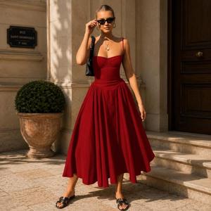 Robe longue élégante noire 100 % coton, coupe trapèze, col cœur, sans bretelles, taille basse, écologique, respirante, pour soirée et fête - Product Image 1