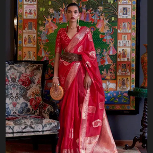 ชุดเดรสปากีสถานสำหรับปาร์ตี้ชุดกระโปรงทอขอบผ้าไหมออร์แกนซ่าชุดแต่งกายสำหรับสุภาพสตรี - Product Image 1