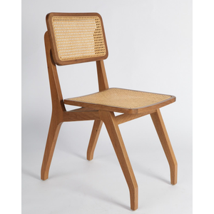 Chaise de salle à manger en rotin tressé à la main de style rétro vintage en bois massif pour appartement moderne, salon et hôtel de charme - Product Image 1