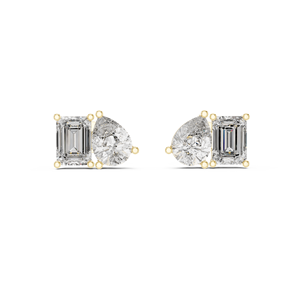 <b>Emerald</b> Cut Moissanite <b>Stud</b> Earrings 18K Yellow Gold Rhodium Plated IGI Certified Toi Et Moi Style for Anniversary & Party Gift - Product Image 1