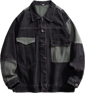 เสื้อแจ็คเก็ตยีนส์ผ้าแคนวาสสีดำคุณภาพดีสำหรับผู้ชายจาก MKB Enterprises สไตล์วินเทจ สตรีทแวร์ แขนยาว คอตั้ง มีกระเป๋าหน้า แบบ 3 มิติ - Product Image 1