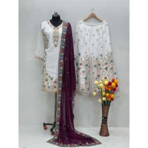 Beau haut Plazzo Dupatta pour femme avec pierre travaillée à la main - Product Image 6