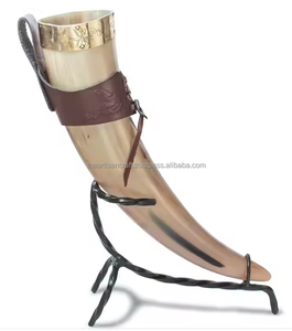 Authentique corne à boire Viking tasse sans danger pour les aliments support en fer poli Super vente Souvenir nautique pièce décorative de style animal - Product Image 5