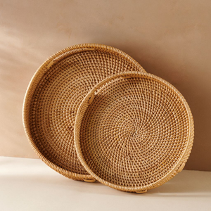Wicker Rattan <b>Basket</b>/<b>Tray</b> Handmade Eco-Friendly Home Decor Kitchen Organizer <b>Tray</b> with Handles for Countertop Storage - Product Image 4
