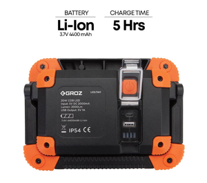 Lampe de travail GROZ LED-560 sans fil/à batterie, haute performance, résistante aux chocs, garantie 3 ans, applications aérospatiales - Product Image 2