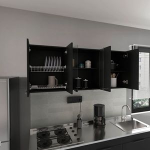 Shelton 59-Inch Wall Cabinet with Two Center Glass Doors Black Wengue <b>Kitchen</b> <b>Storage</b> <b>Unit</b> - Product Image 2