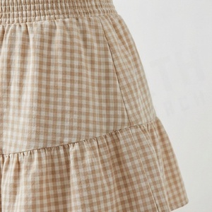 Jupe courte à carreaux pour femme, taille élastique, style A, avec volants, style doux - Product Image 5
