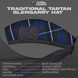 หมวกกลีนแกร์รี่แบบดั้งเดิมของชาวไฮแลนด์แท้ๆ พร้อมลายผ้าทาร์ตันสุดหรูและริบบิ้นสีดำแบบดั้งเดิม ขายส่ง - Product Image 3
