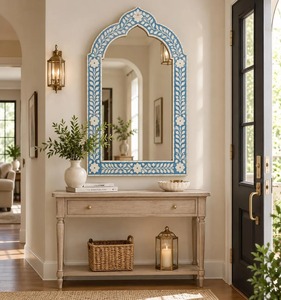 Handmade Blue Bone Inlay Arch <b>Mirror</b>, <b>Wall</b> Moroccan Boho Decor Decorative Framed <b>Wooden</b> <b>Mirror</b> - Product Image 6