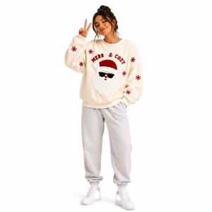 Women's Christmas Sweatshirt Polar Fleece Custom Applique Embroidery Winter Wear Crew Neck Oversized Pullover Private Label - Product Image 4