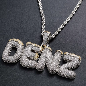 <b>Iced</b> <b>Out</b> DENZ Letter Pendant <b>Chain</b> Moissanite for Men 10K 14K Gold Silver Hip Hop Necklace Luxury Statement Jewelry Gift for Him - Product Image 1