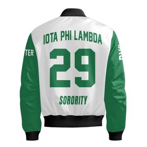 Blouson Bomber Personnalisé pour Femme Iota Phi Lambda, Mélange Blanc et Vert Émeraude, avec Écusson à Lettres Grecques au Dos et Fermeture Éclair - Product Image 6