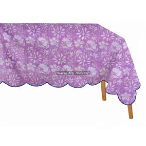 Mantel con Borde Festoneado Floral, 100% Algodón, Hecho a Mano, Estampado con Bloques, Rectangular Moderno, Lavable, para Uso Doméstico - Product Image 4