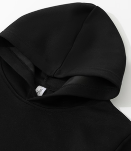 Black Solid Football Player Hoodie Sweatshirt 100% Cotton Children Casual Breathable Autumn Wear Regular Sleeve Pullover Knitted - Product Image 4