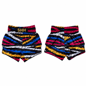 Shorts de boxe pour hommes 2026, noirs, rayés multicolores, en satin, séchage rapide, coupe classique, pour arts martiaux - Product Image 3