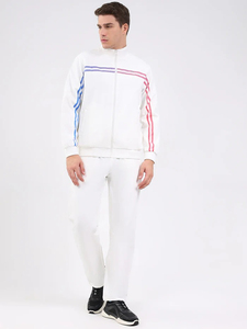 Conjunto Deportivo para Hombre, Color Blanco, Manga Larga, Cierre de Cremallera, Cuello Alto, Diseño a Rayas, Estilo Deportivo, Transpirable, Algodón, Ropa Casual de Invierno - Product Image 1