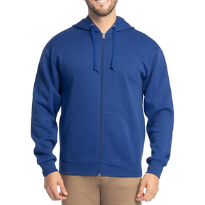 Sweat-shirt à capuche bleu royal zippé, coupe classique, décontracté, pour l'automne, 100 % coton molletonné tricoté, couleur unie - Product Image 1