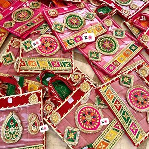 Traditional Indian Gota Patti Wedding Hamper <b>Bag</b>, Handmade Decorative Guest Room Welcome Gift Packaging <b>Bag</b> - Product Image 6