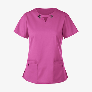 Haut de blouse médicale tricoté respirant, coupe ajustée, manches courtes, multi-poches, design uni, unisexe, mode 2026, personnalisé OEM - Product Image 2