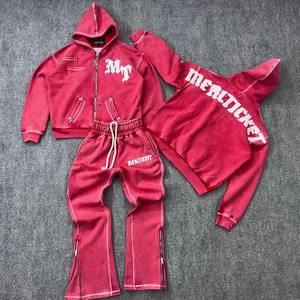 Conjunto Deportivo para Hombre con Capucha y Pantalones Acampanados, Estampado con Efecto Desgastado, Lavado Ácido, Logotipo Bordado DTG, 100% Algodón - Product Image 2