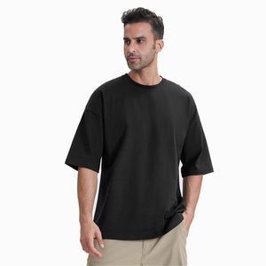 High Quality Custom Oversized <b>Tshirt</b> Fashion Thick Heavy t Shirt Print embroidery logo High Collar Custom t Shirts Printing - Product Image 4