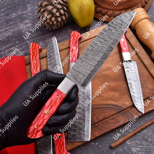Ensemble de 5 couteaux de chef pour barbecue en acier Damas, qualité industrielle professionnelle, faits à la main, manches ambidextres, étui en cuir pour - Product Image 5