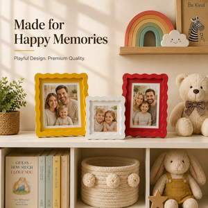 Colorful Scalloped <b>Wooden</b> Photo <b>Frame</b> Set | Modern Decorative Tabletop <b>Picture</b> <b>Frames</b> | Yellow, White & Red <b>Picture</b> <b>Frames</b> Home - Product Image 2