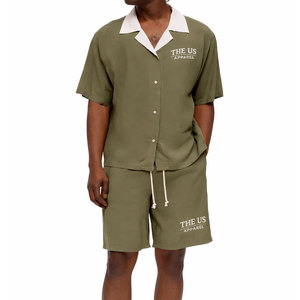 Custom Casual Embroidered Two-Piece Breathable Summer <b>Knitted</b> T-shirt and Short <b>Set</b> for Men Loose Fit Comfortable - Product Image 1