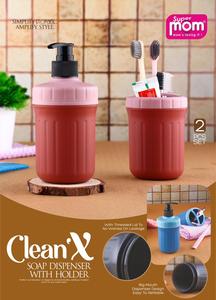 Support de bain moderne en silicone Anax, ensemble de 2 pièces avec bouteille à pompe rechargeable et gobelet à brosse à dents pour lavabo de salle de bain - Product Image 4