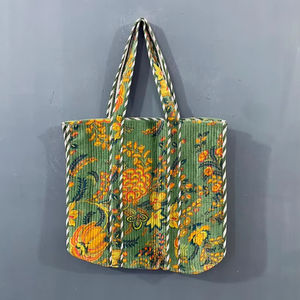 กระเป๋าโท้ทผ้าฝ้ายลายควิลท์สีพื้นสไตล์ชนเผ่าพีคาว็อก พร้อมซิปปิดและหูหิ้วยาว สำหรับใช้ในชีวิตประจำวัน ช้อปปิ้ง เดินทาง และไปเที่ยวชายหาด - Product Image 1