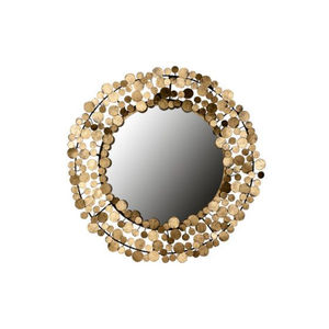 Miroir mural rond en métal doré de luxe, miroir décoratif avec disques en fer superposés, design artistique moderne pour salon - Product Image 1