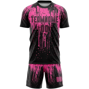 Ensemble maillot et short de football sublimé en gros, motif camouflage noir et or, col rond, manches courtes, anti-humidité, unisexe - Product Image 5