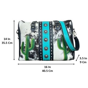 กระเป๋าโท้ทหนังวัวแท้สไตล์ตะวันตก  งานแฮนด์เมดอเนกประสงค์  กระเป๋าเดินทางขนาดใหญ่  กระเป๋าสะพายไหล่หนังขนสัตว์สำหรับทุกเพศ - Product Image 2